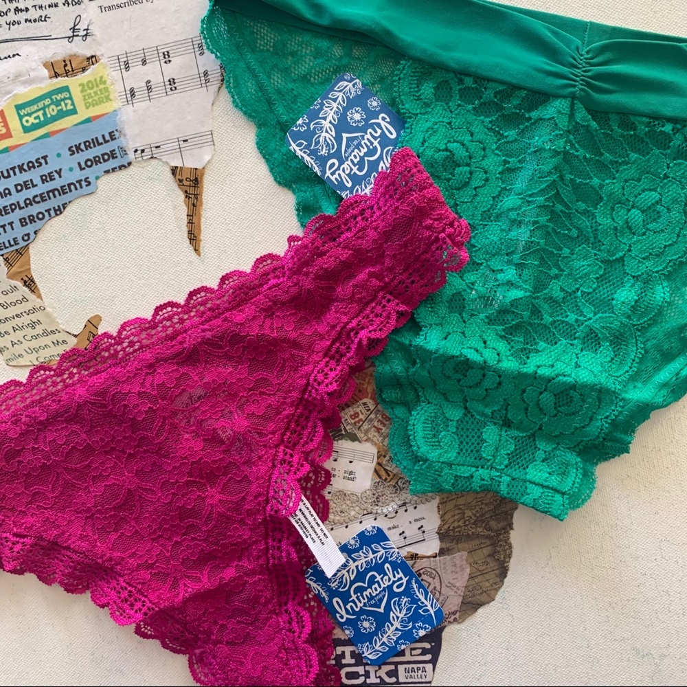 Free People | Pink & Green Lace Undie 2 Pc Bundle - Picture 2 of 15